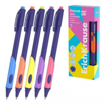 Ручка шариковая ErichKrause ErgoLine Kids StickGrip Neon, 0.5мм, для левшей, синяя арт.63116