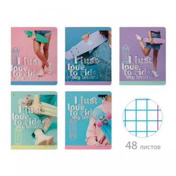 Тетрадь 48л в клетку Альт PENNY BOARD, ассорти 5 видов арт.7-48-1339