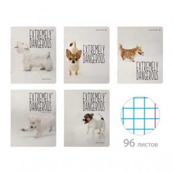 Тетрадь 96л в клетку Альт ОСОБО ОПАСНЫЕ СОБАЧКИ, ассорти 5 видов арт.7-96-1356