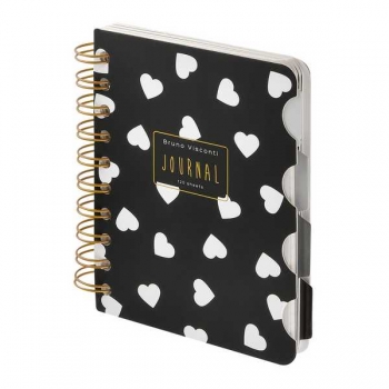Записная книжка А6 120л на гребне с раздел.Bruno Visconti ART JOURNAL.BLACK WHITE.СЕРДЕЧКИ в кл/лин/точку арт.3-568/13