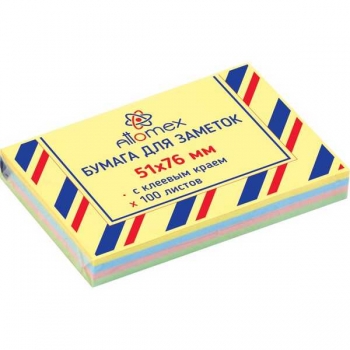 Клейкая бумага д/заметок Attomex (51*76) 100л, офсет 75 г/м2, 4 пастель. цв. арт.2010419