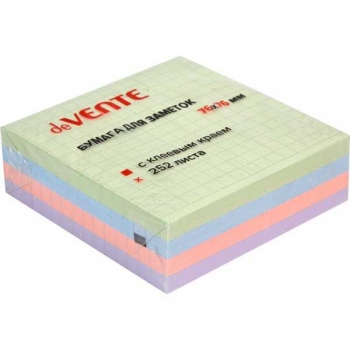 Клейкая бумага д/заметок deVENTE (76*76) 252 л., 75 г/м2, 4 паст. цв. в клетку арт.2010417