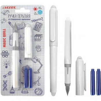 Ручка перьевая deVENTE Magic Quill, стираемая, в компл. с 3-мя баллончиками, белый корп., синяя арт.5100505