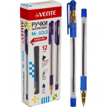 Ручка шариковая deVENTE Mr. Gold, 0.5мм, серия Speed Pro, прозр. корпус с каучук. держ., синяя арт.5073529