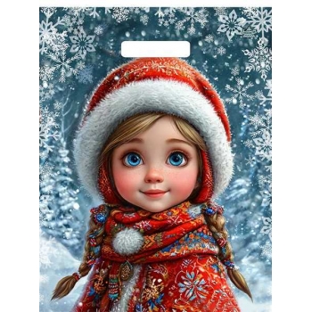 Мешок  новогодний 40х31см ПВД 30мкм с вырубной ручкой, Снегурушка арт.н00287936