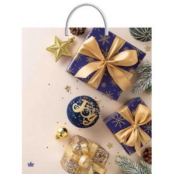 Мешок  новогодний 44х40см ПВД 100мкм с пластиковой ручкой, Бежевое настроение  арт.н00267643