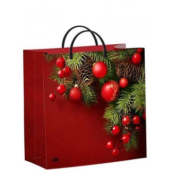 Мешок  новогодний 30х30х9см мягкий пластик 140мкм ламинированный с пластиковой ручкой, Калина красная арт.н00267636