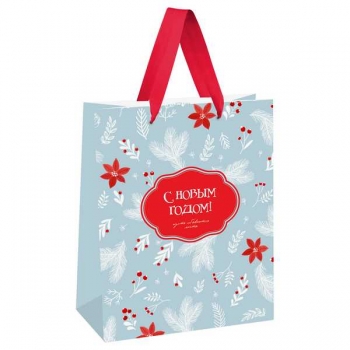 Пакет подарочный НОВОГОДНИЙ 11х14х6,5см MESHU Christmas twigs, матовая ламинация арт.MS_66215