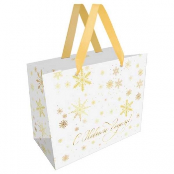 Пакет подарочный НОВОГОДНИЙ 23х18х10см MESHU Gold snowflake, фольга, матовая ламинация арт.MS_66157