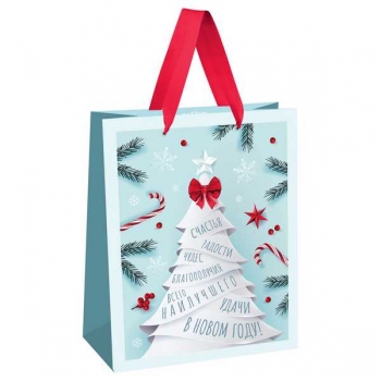 Пакет подарочный НОВОГОДНИЙ 26х32х12см MESHU Christmas wish, матовая ламинация арт.MS_66165