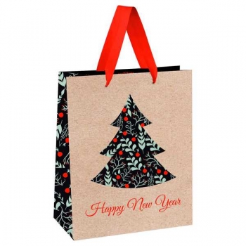 Пакет подарочный НОВОГОДНИЙ 26х32х12см MESHU Tree, крафт арт.MS_66174