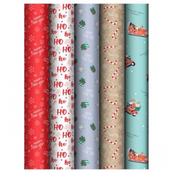 Бумага подарочная новогодняя 70*100см, MESHU Ho ho в рулонах, 80 г/м2, 1 лист, асс-ти арт.MS_66799