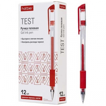 Ручка гелевая Hatber Test, 0.5мм, с резиновым грипом, красная арт.GP_083470