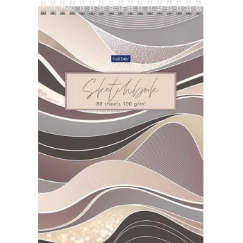 Скетчбук-блокнот А5 80л. на гребне Hatber Кофейный муар, 100г/м2, тв. подложка арт.80Б5Aгр_34922