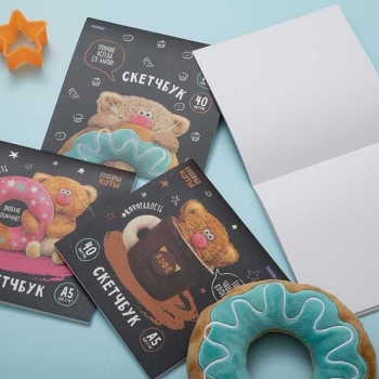 Скетчбук-блокнот 165*165 40л. на скобе Hatber Кофейные коты, 100г/м2, мат. ламинация, ассорти арт.40Б5лA/092704