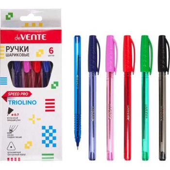 Ручки набор 06 цв. шариковые deVENTE Triolino Translucent, трехгран. корп., рифлен.грип-зона арт.5073109