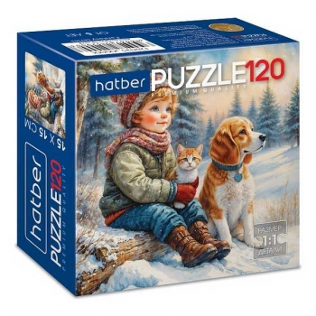 Пазл  новогодний 120 эл. Hatber Premium Мои верные друзья, 150х150мм арт.120ПЗ5_35203