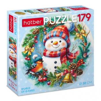 Пазл  новогодний 179 эл. Hatber Румяный снеговик, круглый d=300мм арт.179ПЗк4_35279