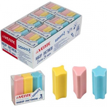 Ластик deVENTE набор 3 шт School, 3 разн., формы, dust-free, в пласт. кор. арт.8030410