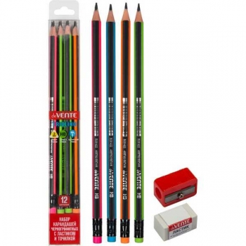 Карандаши набор 12 шт deVENTE Triolino НВпласт., трехгран.корп.+ластик+точилка арт.5030422
