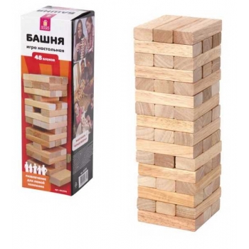 Игра настольная   ЗОЛОТАЯ СКАЗКА БАШНЯ,  48 неокрашен.деревянных блоков, в картонной коробке арт.662294