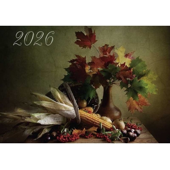 Календарь настенный квартальный на 2026г. (3 пружины) Осенний натюрморт с мет. окантовкой арт.25с42_Осенний натюрморт