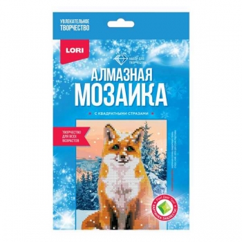 Алмазная мозаика LORI 15*20см детская новогодняя Лисичка в снегу (картон, частичное заполнение) арт.Амк-001
