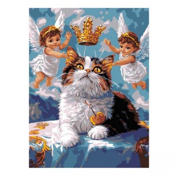 Набор для рисования по номерам, картина 31х40 см Кот и ангелы (холст на подрамнике, краски, кисть) арт.Рх-204