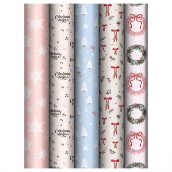 Бумага подарочная новогодняя 70*100см, MESHU Christmas wreath в рулонах, 80 г/м2, 1 лист, асс-ти арт.MS_66816