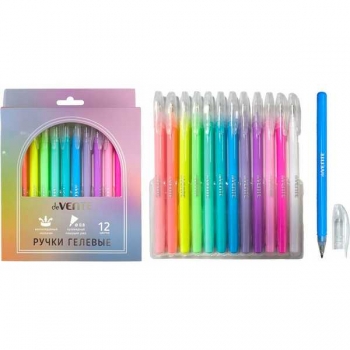 Ручки гелевые 12 цв. набор, deVENTE Neon Black d=1 мм, неоновые флуоресцентные цвета, в блистере, арт. 5051543