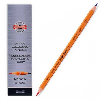 Карандаш KOH-I-NOOR офисный двухсторонний 3433, синий-красный, корпус желтый арт.34330EG001KS
