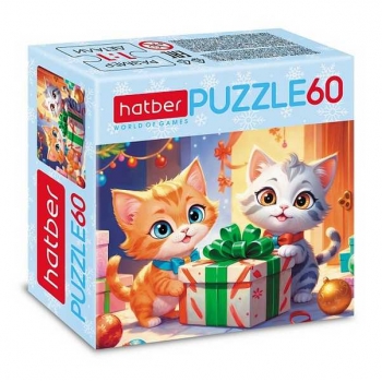 Пазл  новогодний  60 эл. Hatber Забавные котики, 165х230мм арт.60ПЗ5_32855
