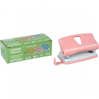 Дырокол (10 л) deVENTE sigNATURE пластик, с линейкой, в карт. кор., пудрово-розовый арт. 4020510