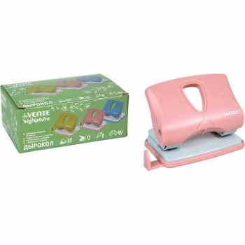 Дырокол (20 л) deVENTE sigNATURE пластик, с линейкой, в карт. кор., пудрово-розовый арт. 4020513