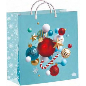 Мешок  новогодний 26х24х9см мягкий пластик 140мкм ламинированный с пластиковой ручкой, Шарики с карамелью арт.н00206033