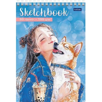 Скетчбук-блокнот А5 80л. на гребне Hatber Bubble Tea, 100г/м2, тв. подложка арт.80Б5Aгр_34923