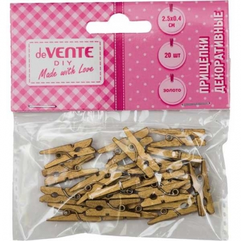Прищепки декоративные deVENTE DIY Golden 25*4 мм-20 шт., деревянные, золотистые металлик арт.8120400