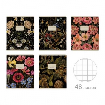 Тетрадь 48л в клетку Bruno Visconti FLORA.BLACK NIGHT,  ассорти 5 видов арт.7-48-1392