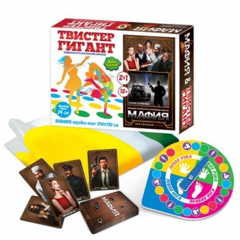 Игра Русский стиль 2 в 1 Твистер.Гигант+ Мафия.Ночное безмолвие, картонная коробка, 12+  арт.03660