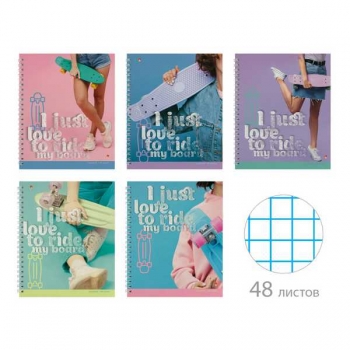 Тетрадь 48л в клетку на СПИРАЛИ Альт PENNY BOARD, глянцевая ламинация, ассорти 5 видов арт.7-48-1345