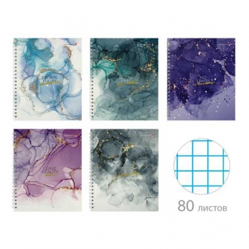 Тетрадь 80л в клетку Альт МРАМОР, глянцевая ламинация, на СПИРАЛИ, ассорти 5 видов арт.7-80-1350
