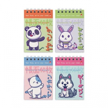 Блокнот А7 40л на гребне  KAWAII ANIMALS в клетку, ассорти 4 вида арт.3-40-731