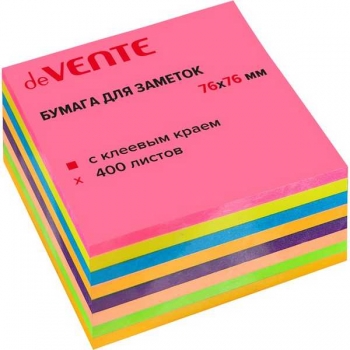 Клейкая бумага д/заметок deVENTE (76*76мм) 400л, 5 панеон.цв., 3 инт.цв., арт.2010525