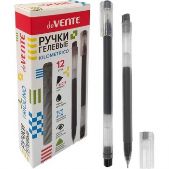 Ручка гелевая deVENTE Kilometrico, 0.5мм, ОДНОРАЗОВАЯ, увелич. объем чернил (1000 м), прозр.корп., черная арт.5051548