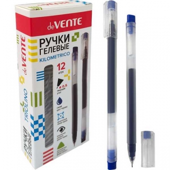 Ручка гелевая deVENTE Kilometrico, 0.5мм, ОДНОРАЗОВАЯ, увелич. объем чернил (1000 м), прозр.корп., синяя арт.5051547