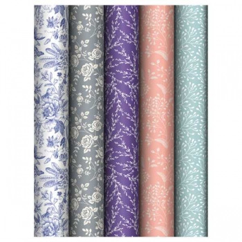 Бумага подарочная 70*100см,  MESHU Grace pattern в рулонах, 80 г/м2, 1 лист, глянцевая, 5 дизайнов арт.MS_62820