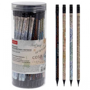 Карандаш Hatber HB ч/гр. с ластиком Вспомнить все- МАТЕМАТИКА, круглый корпус, черное дерево, ассорти арт.BL_090620
