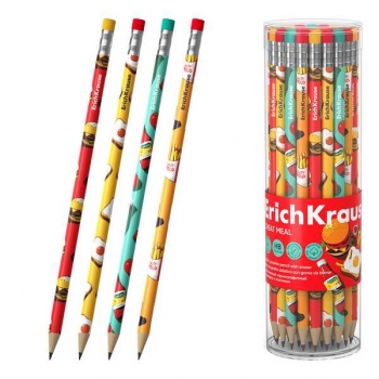 Карандаш ErichKrause HB ч/гр. с ластиком Cheat Meal, круглый, пластиковый, ассорти арт.65561