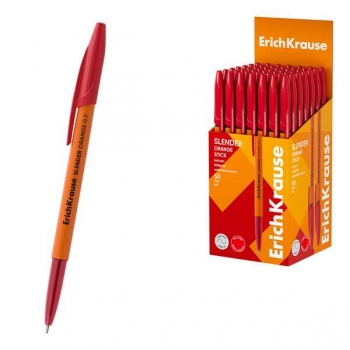 Ручка шариковая ErichKrause Slender Stick Orange, 0.7, игольч. узел, одноразовая, красная арт.63091