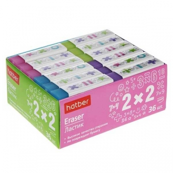 Ластик Hatber 2x2, в картонной дисплей-витрине арт.ER_072622